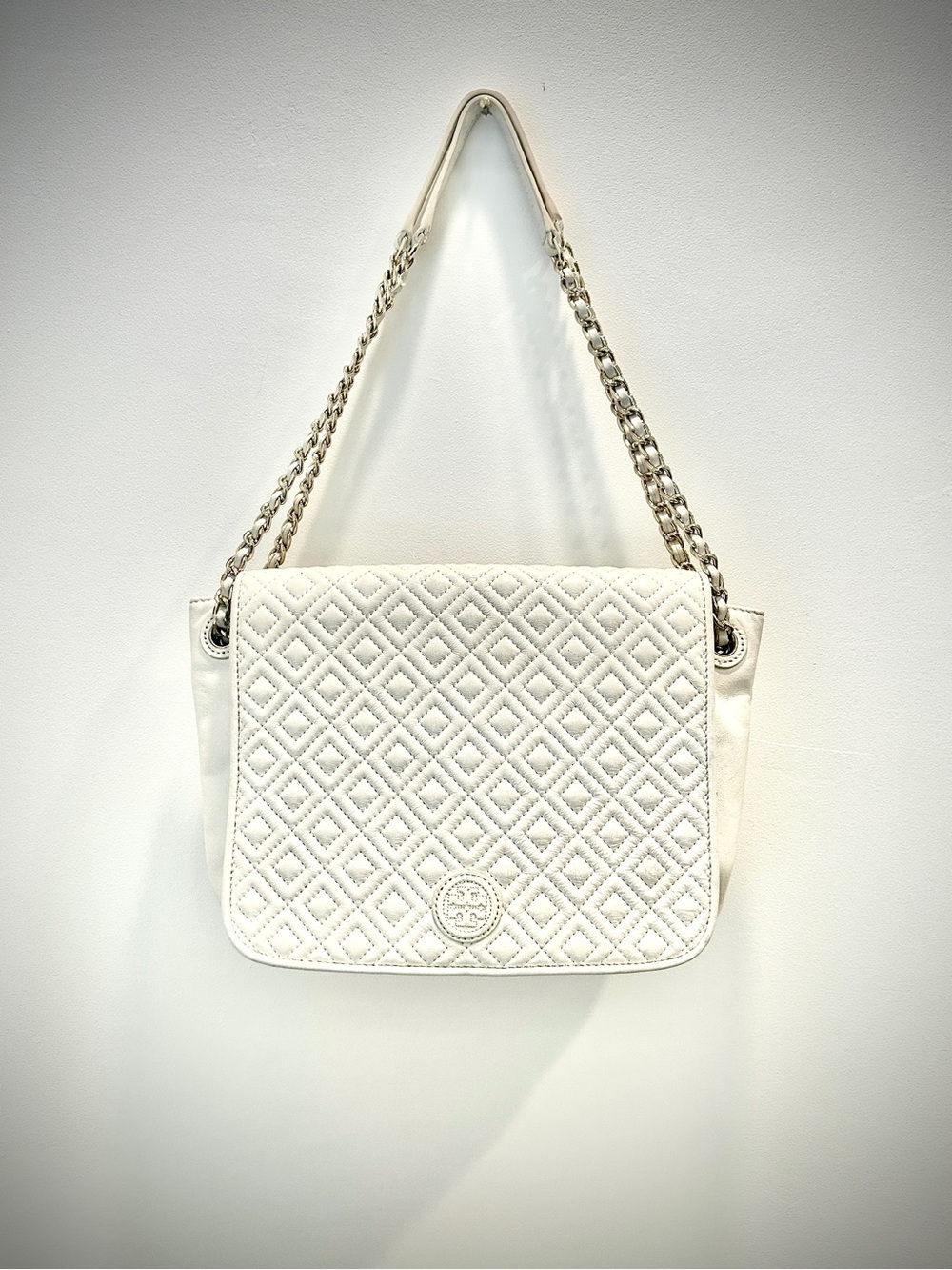 Tory Burch Marion Cream Quilted Chain-Handle Shoulder Bag